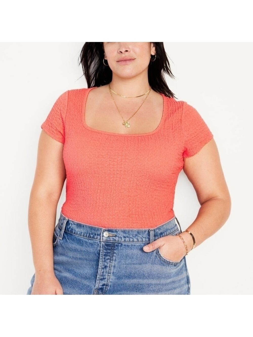 XL • Old Navy • Crepe Stetchy Fitted Square-Neck T-Shirt